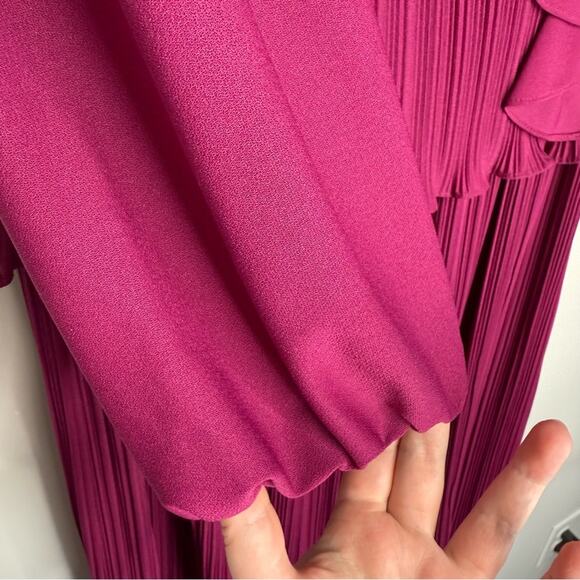 Vintage 80s Discoveries Unlimited Pleated Dress Purple Bow Secretary L XL - Picture 8 of 8